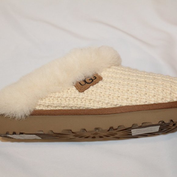 NIB UGG WOMEN'S SWEATER KNIT CLOG SLIP ON SHEARLING LINED SLIPPERS NATURAL - Picture 7 of 10